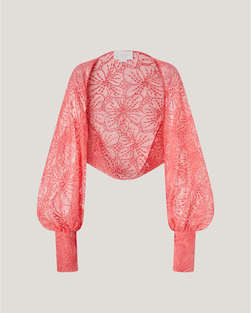 Silk shrug with Orchids embroidery