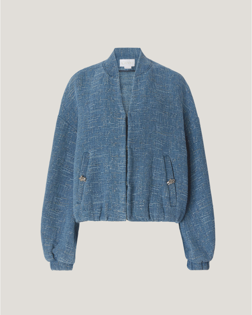 Denim jacquard bomber