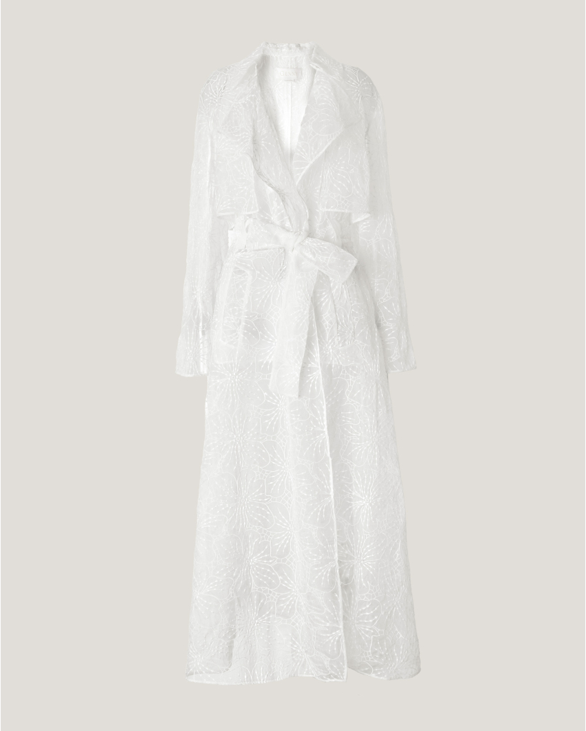 Silk trench with Orchids embroidery