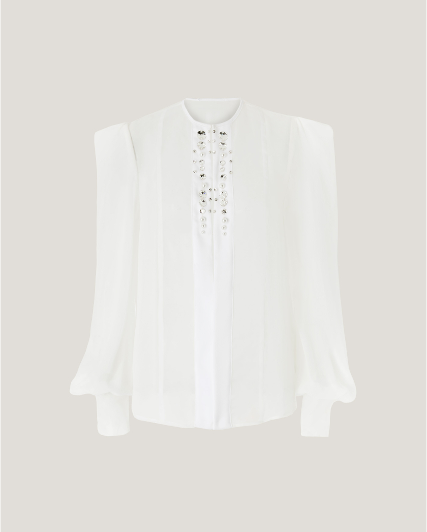 Embroidered crew-neck shirt with strass