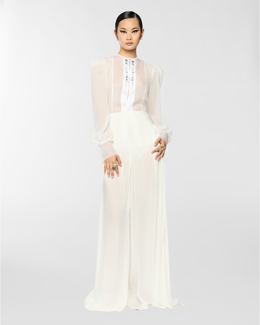 Embroidered crew-neck shirt with strass