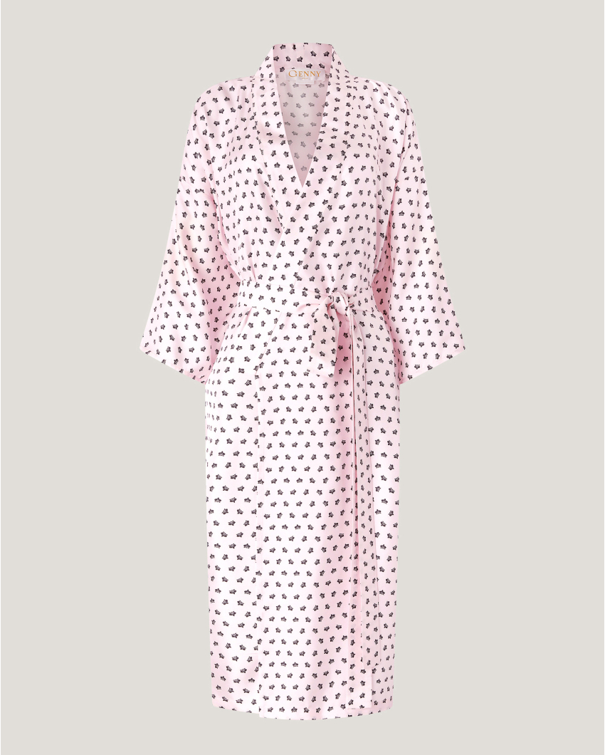 Micro Orchids silk kimono robe