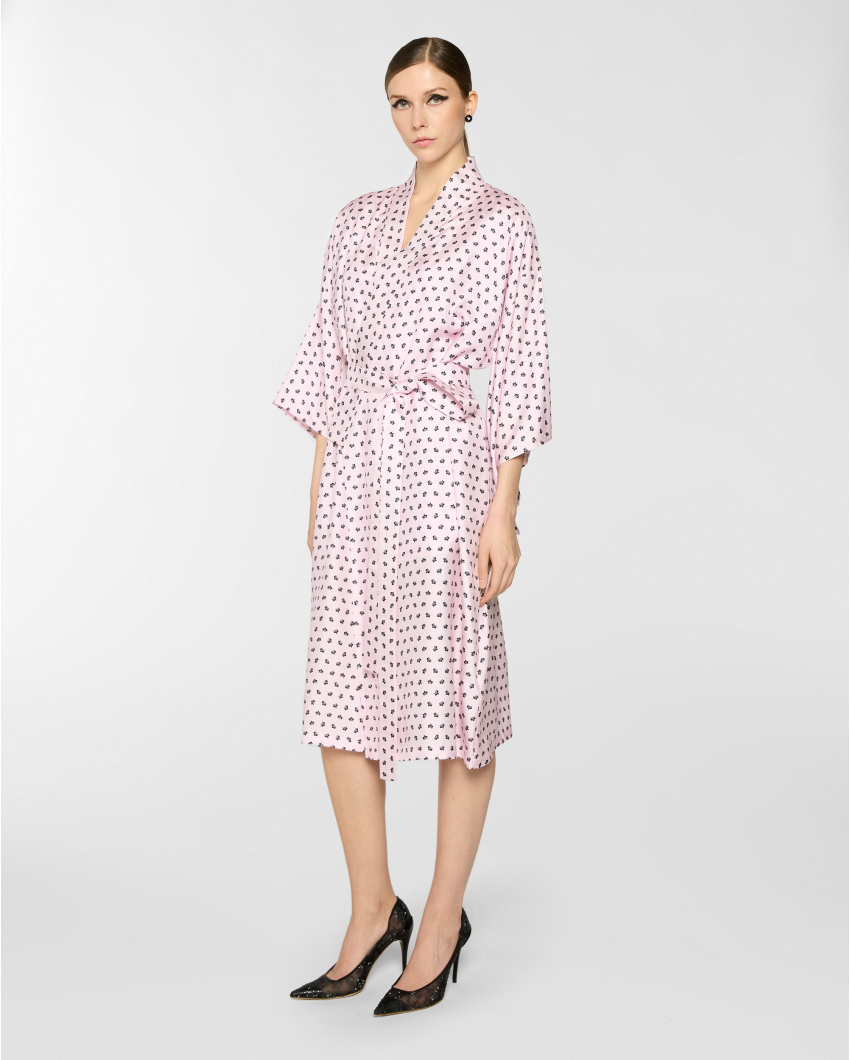 Micro Orchids silk kimono robe