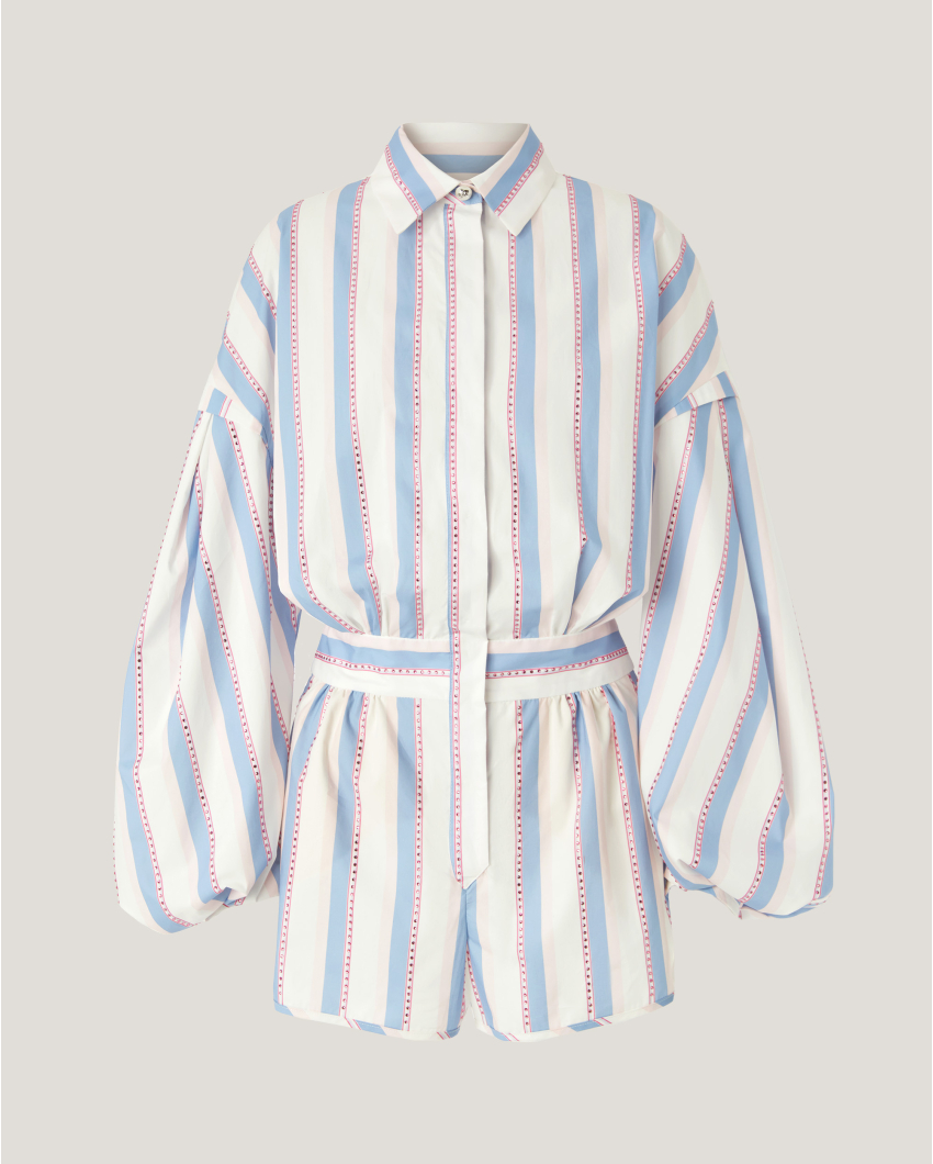 Shirt-style playsuit with micro strass