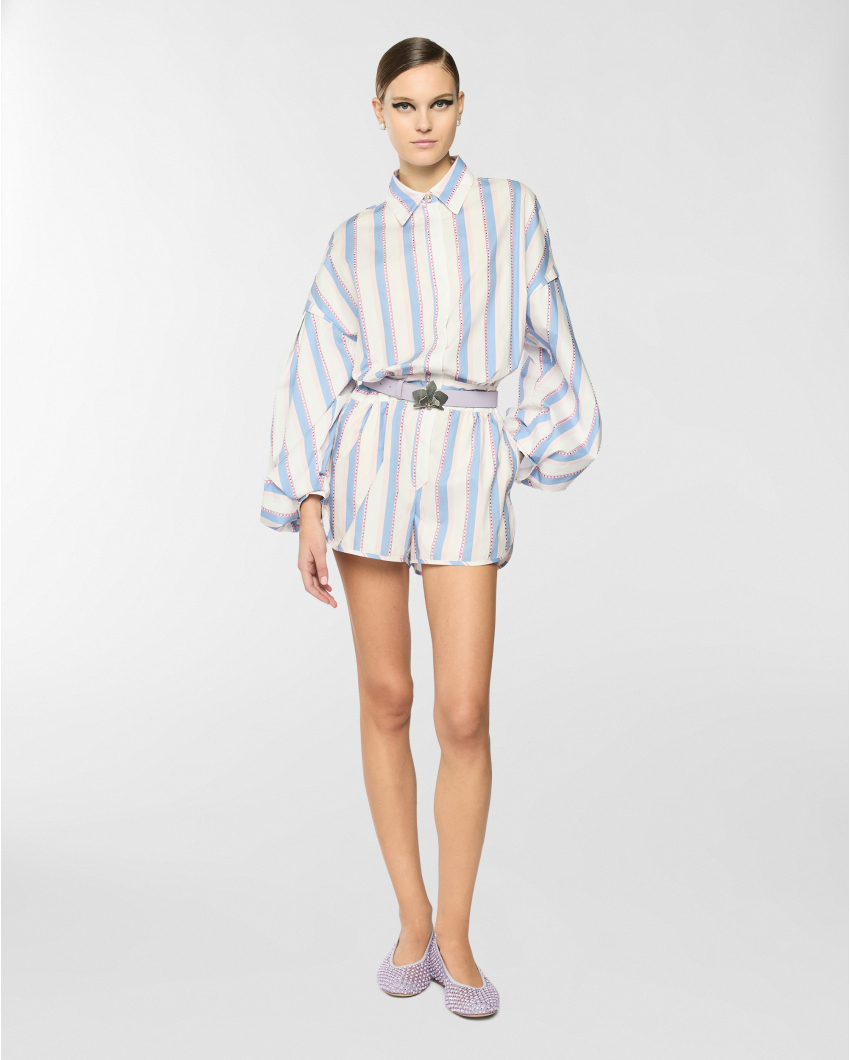 Shirt-style playsuit with micro strass