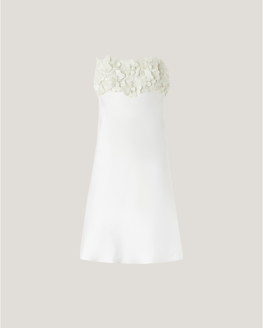 Satin dress with embroidered neckline