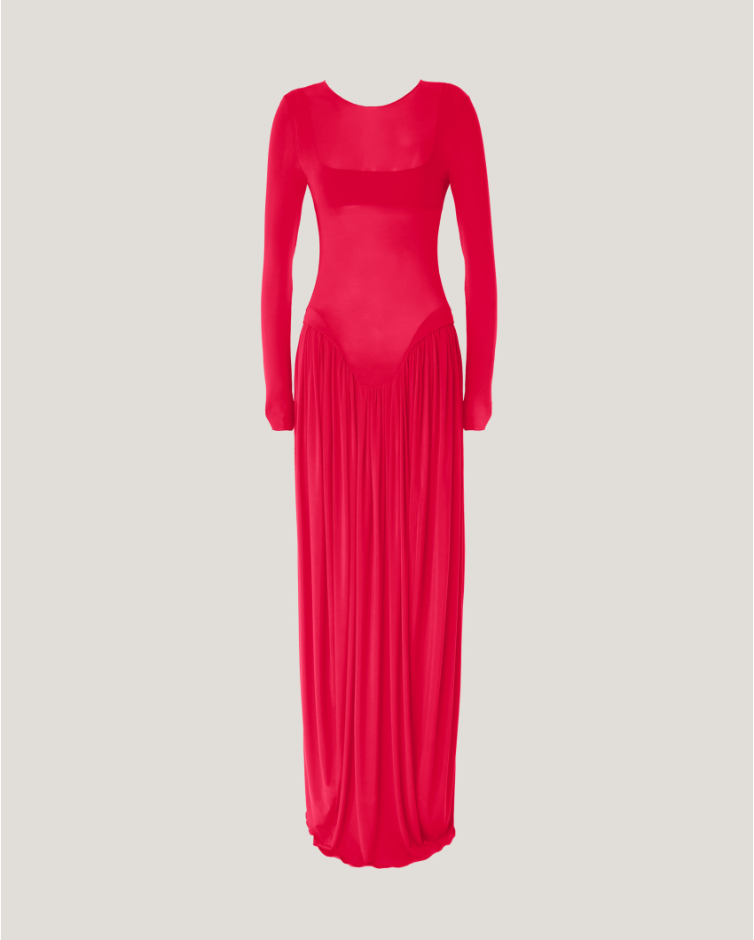 Long dress with gathered skirt
