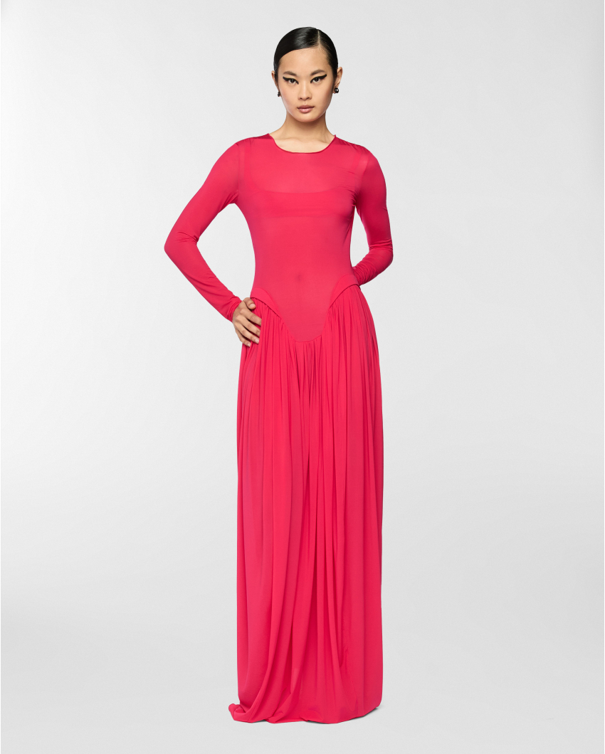 Long dress with gathered skirt