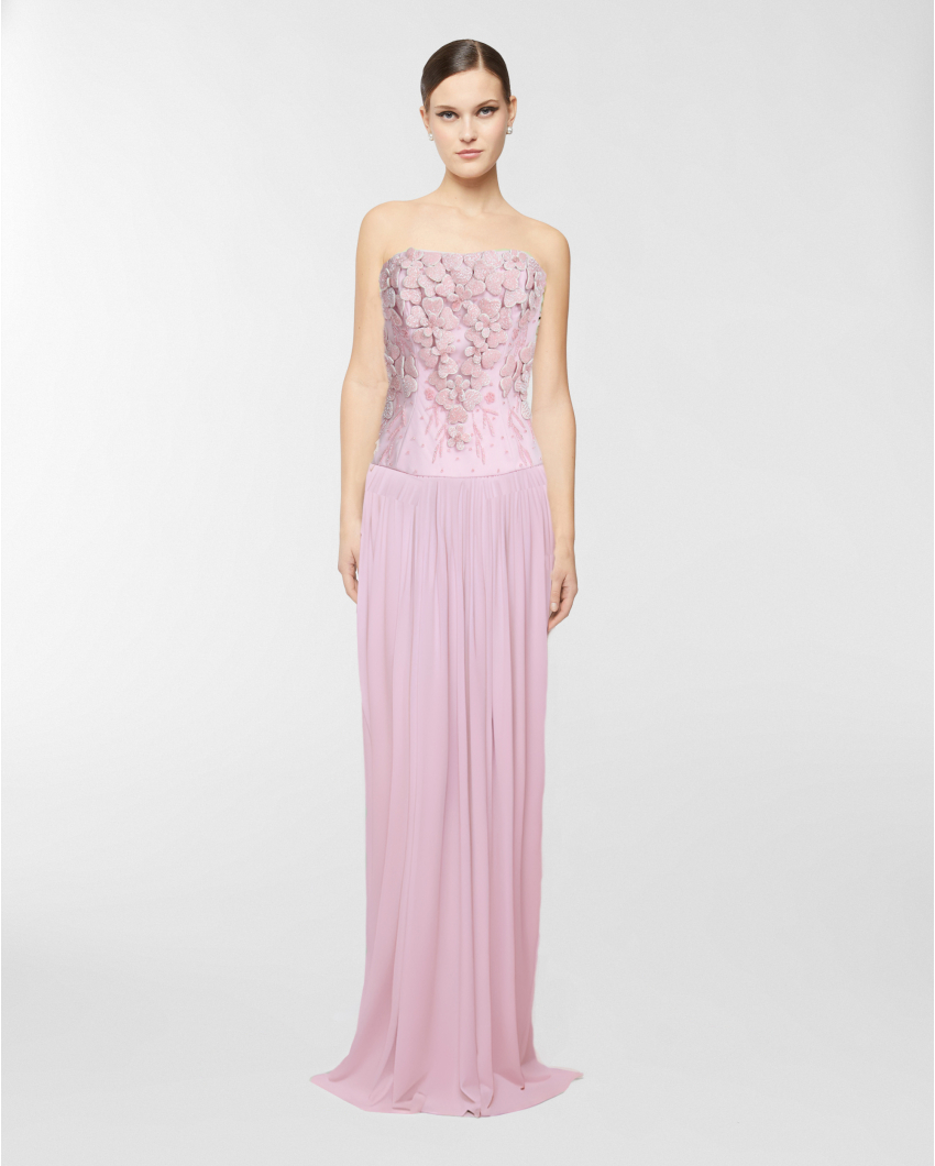 Embroidered bustier long dress