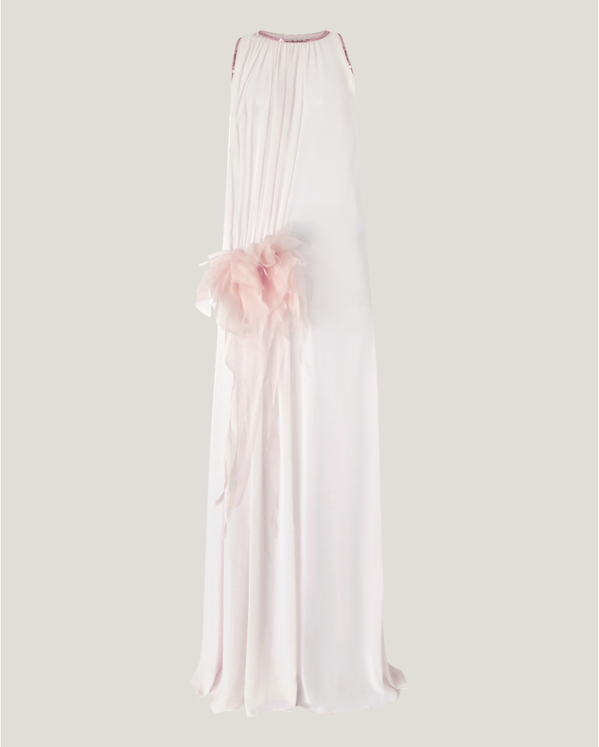 Embroidered long dress with side flower