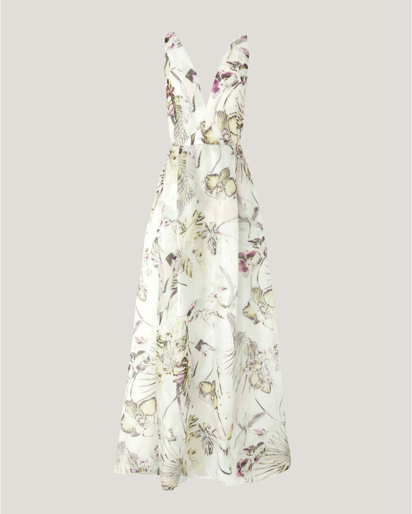 Jungle Orchids long silk dress