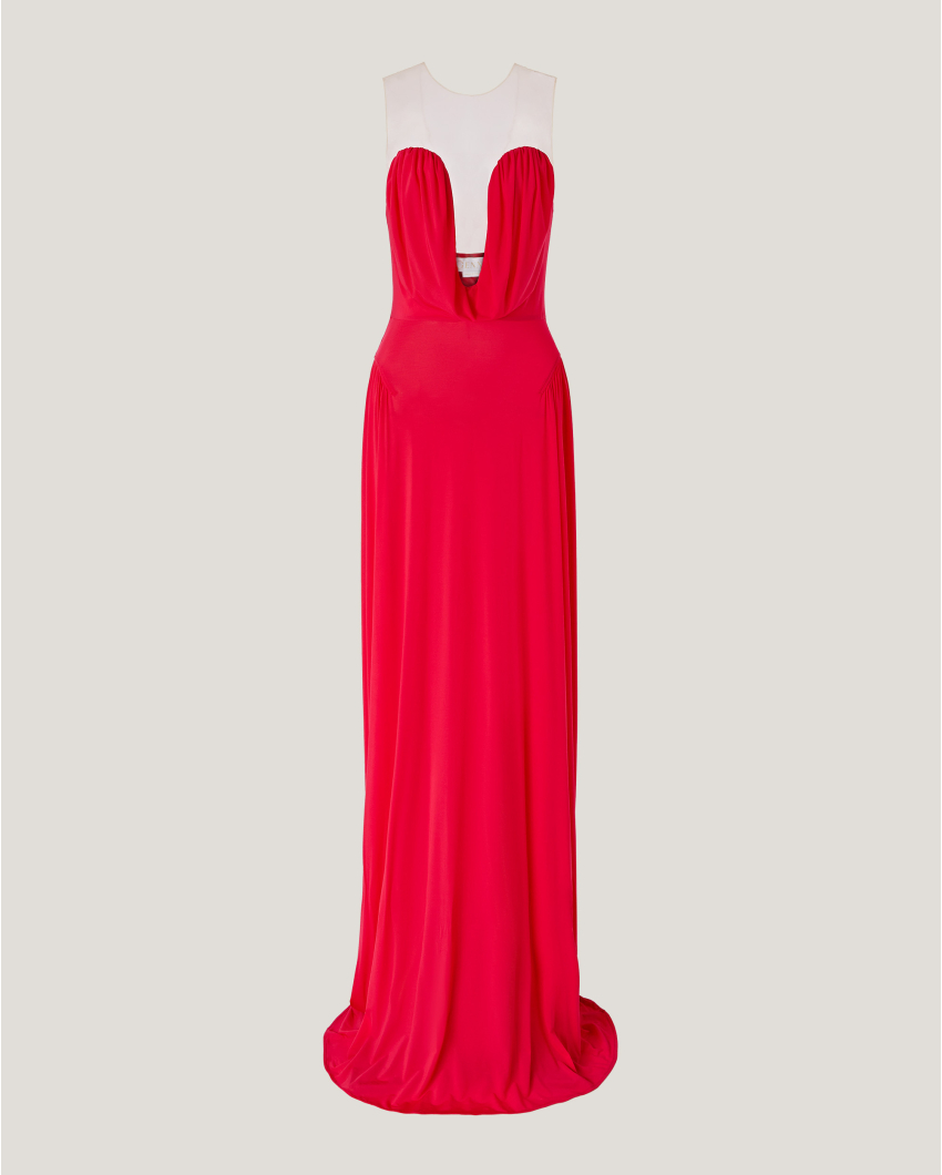 Draped long dress with sweetheart neckline