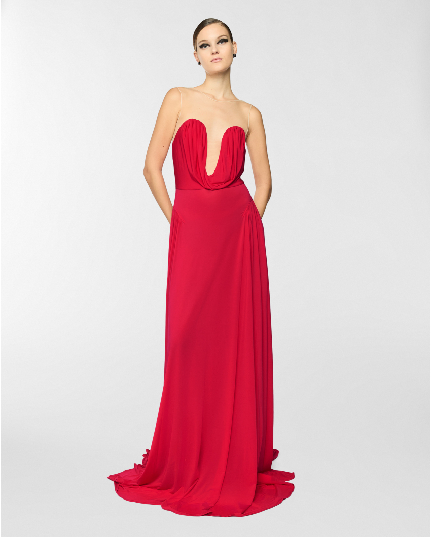 Draped long dress with sweetheart neckline