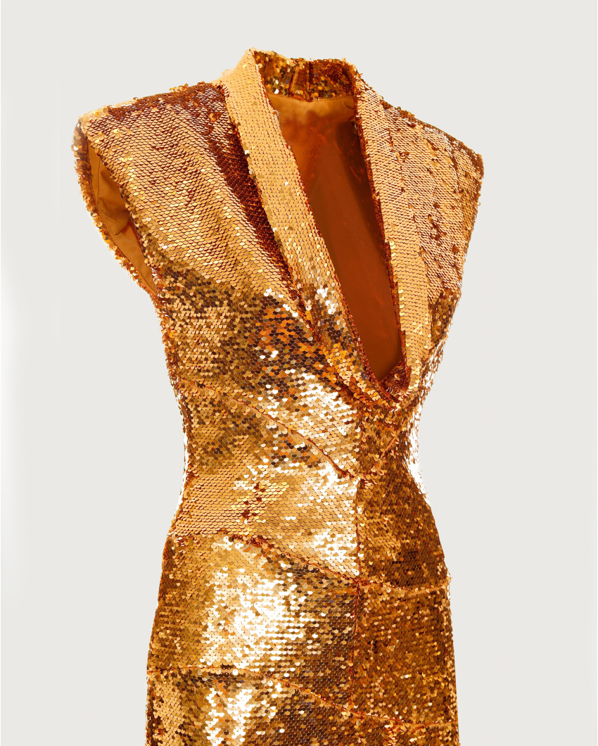 Evening gown with draped neckline