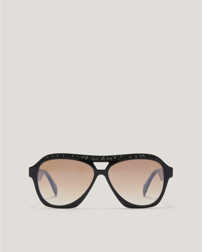 Black Aviator Sunglasses with Glitter Details
