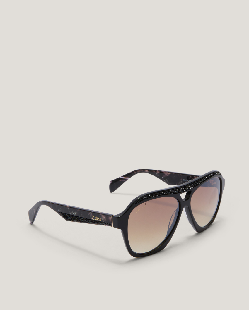 Black Aviator Sunglasses with Glitter Details