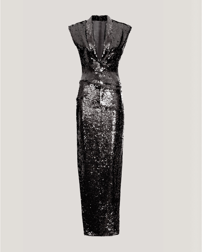 Evening gown with draped neckline