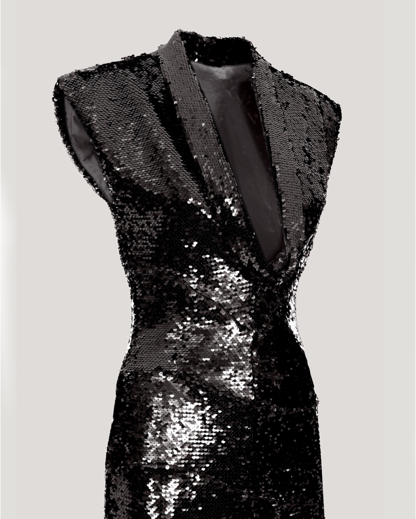 Evening gown with draped neckline