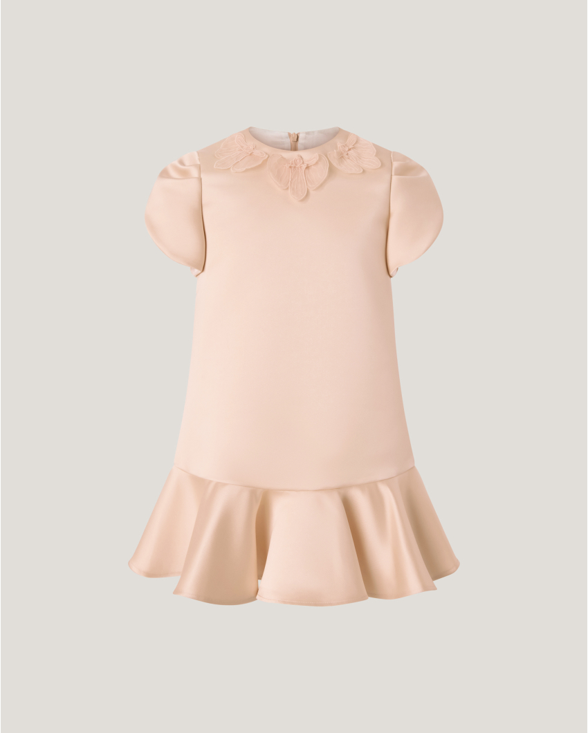Satin dress with orchid embroidery