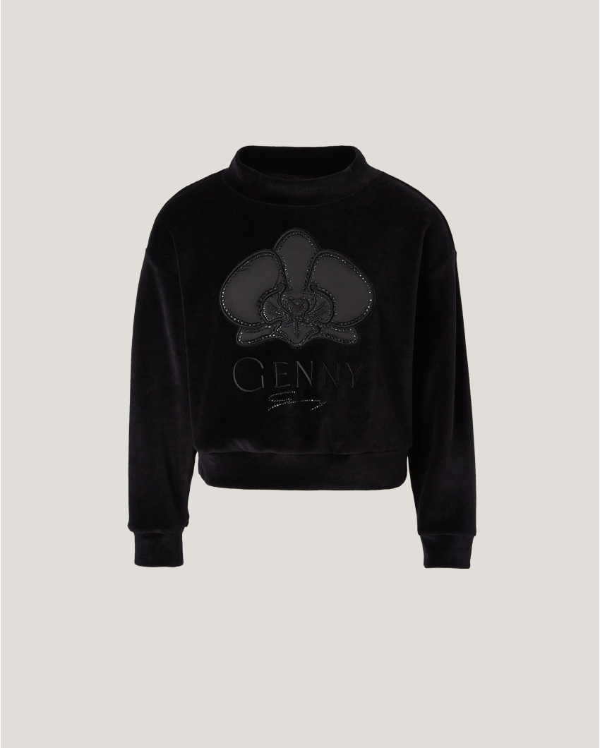 Rhinestone and orchid embroided sweatshirt