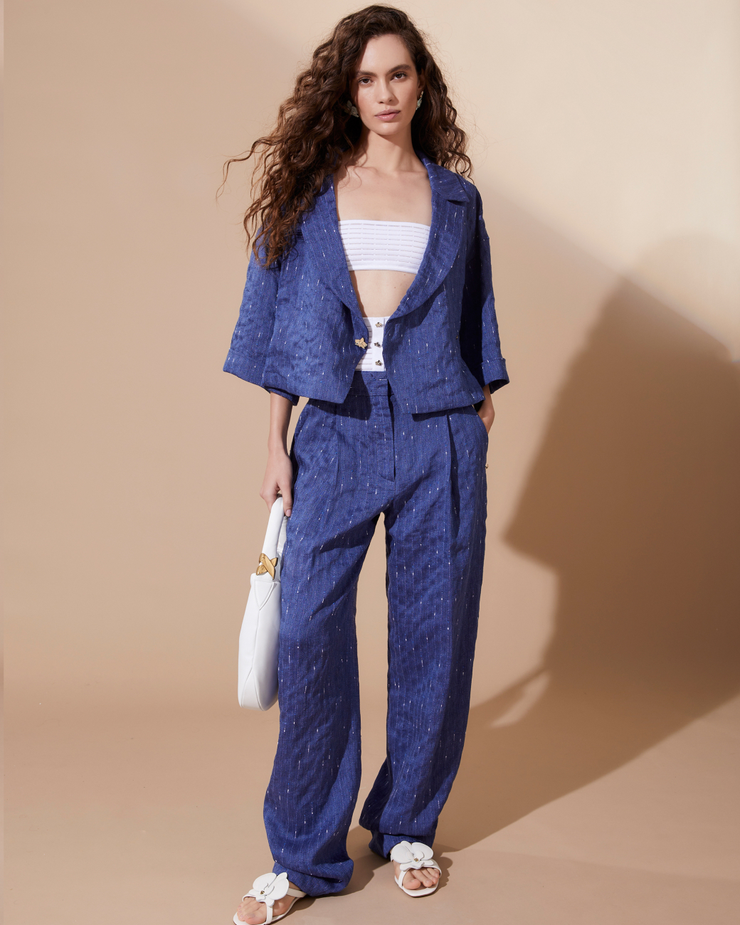 Pinstriped linen-blend blazer