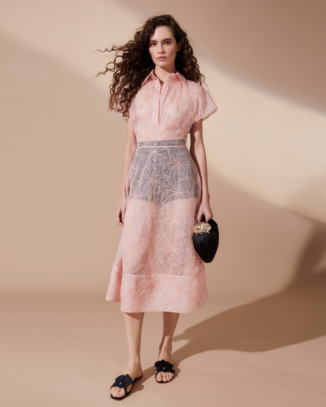 Silk dress with Orchids embroidery